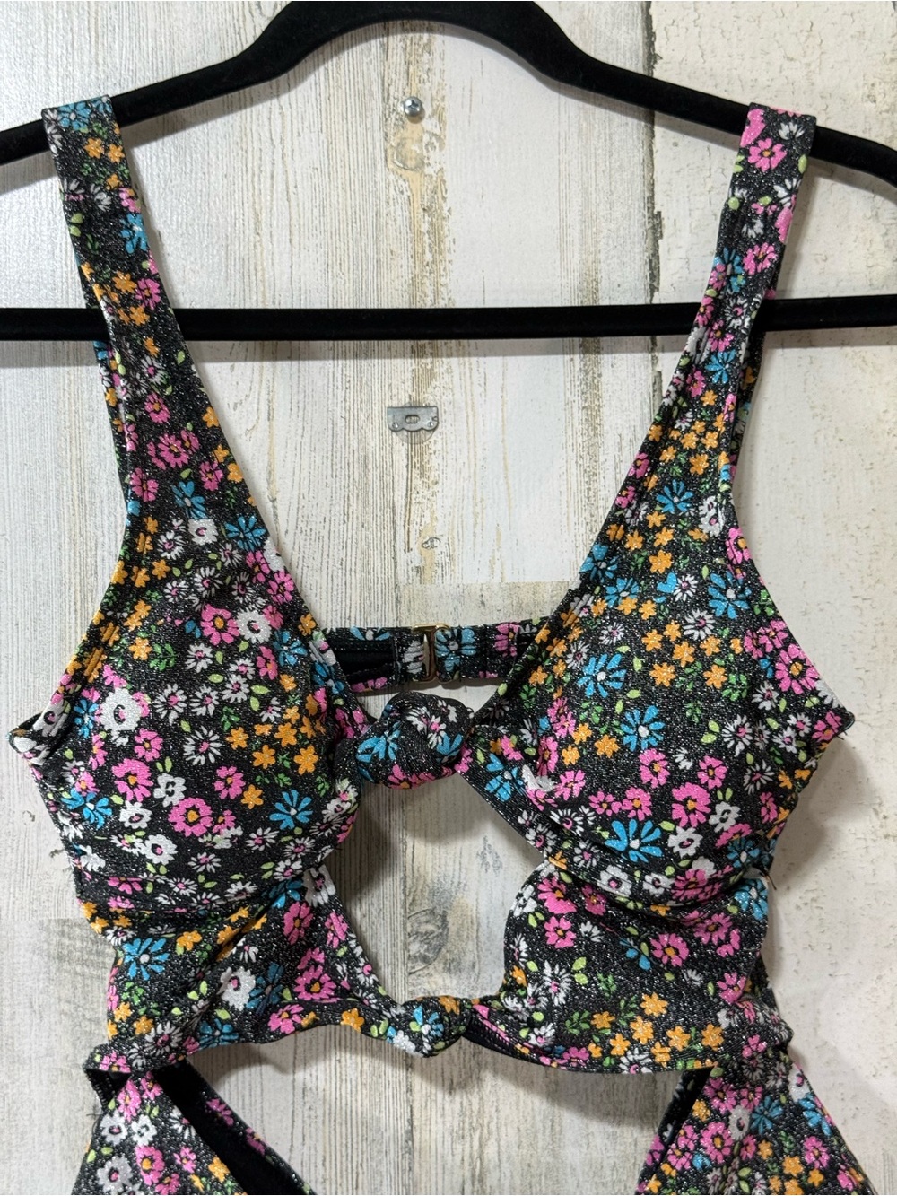 Celebrity Pink Glittering Floral Cutout One-Piece Swimsuit Bows - Picture 8 of 16